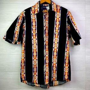 Vintage Wrangler Southwestern Aztec Short Sleeve Black Pearl Snap Shirt Mens M